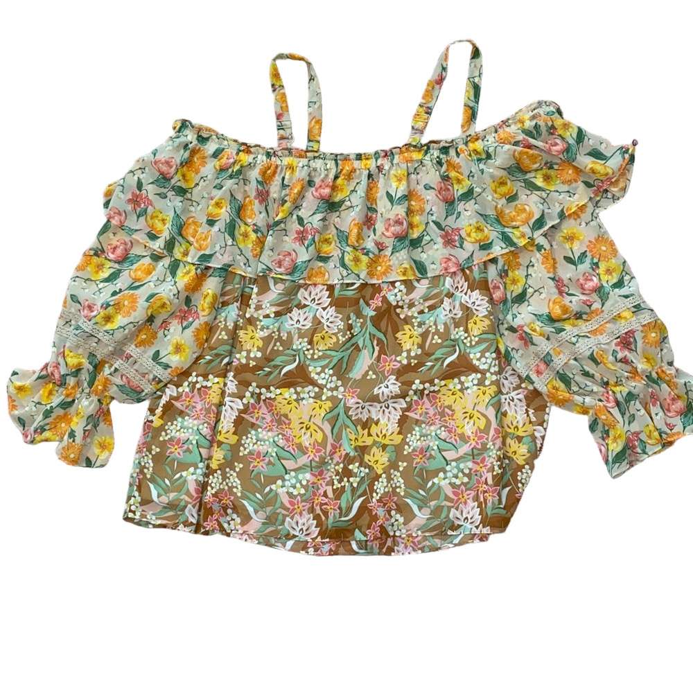 Cato Floral Cold Shoulder Top Multicolor Ruffled - Picture 1 of 4
